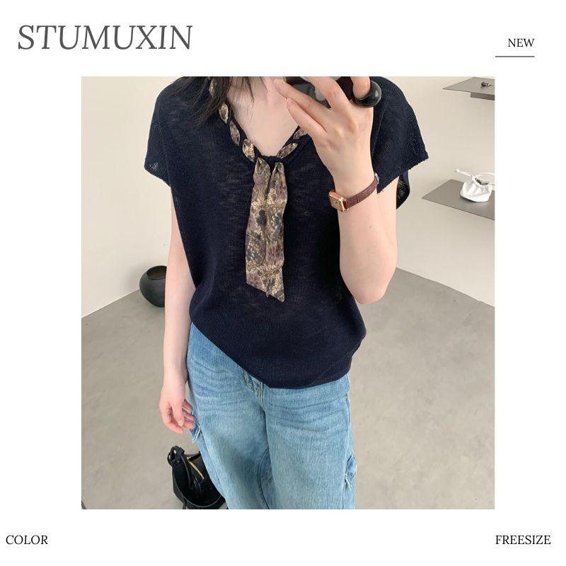 MUXIN Tencel Linen Áo Dệt Kim Cổ V Khăn Lụa - Mùa Hè 2026, Chất Vải Thoáng Khí Mát Mẻ, Thấm Hút Mồ Hôi, Sát Nách Nhẹ Nhàng Phong Cách Old Money