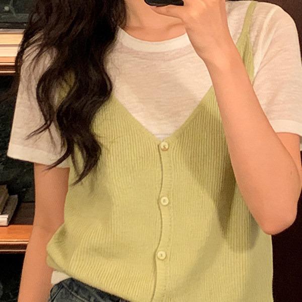 Áo len dệt thô lanh giả hai mảnh MUXIN cho nữ, mẫu mới 2026 | Thiết kế ôm dáng của nhà thiết kế | Tay ngắn thoáng khí, phù hợp mùa hè, đang viral trên TikTok