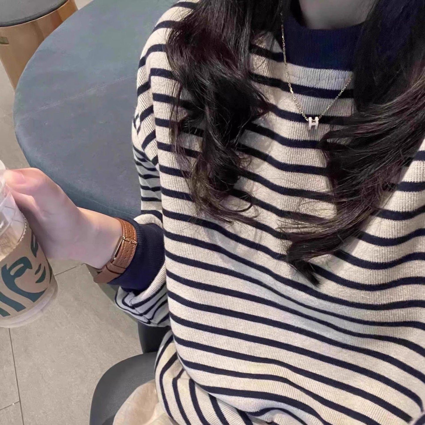 MUXIN Korean-Style Striped Knit Top for Women | Slimming & Versatile | Soft & Comfortable | Fall/Winter Essential