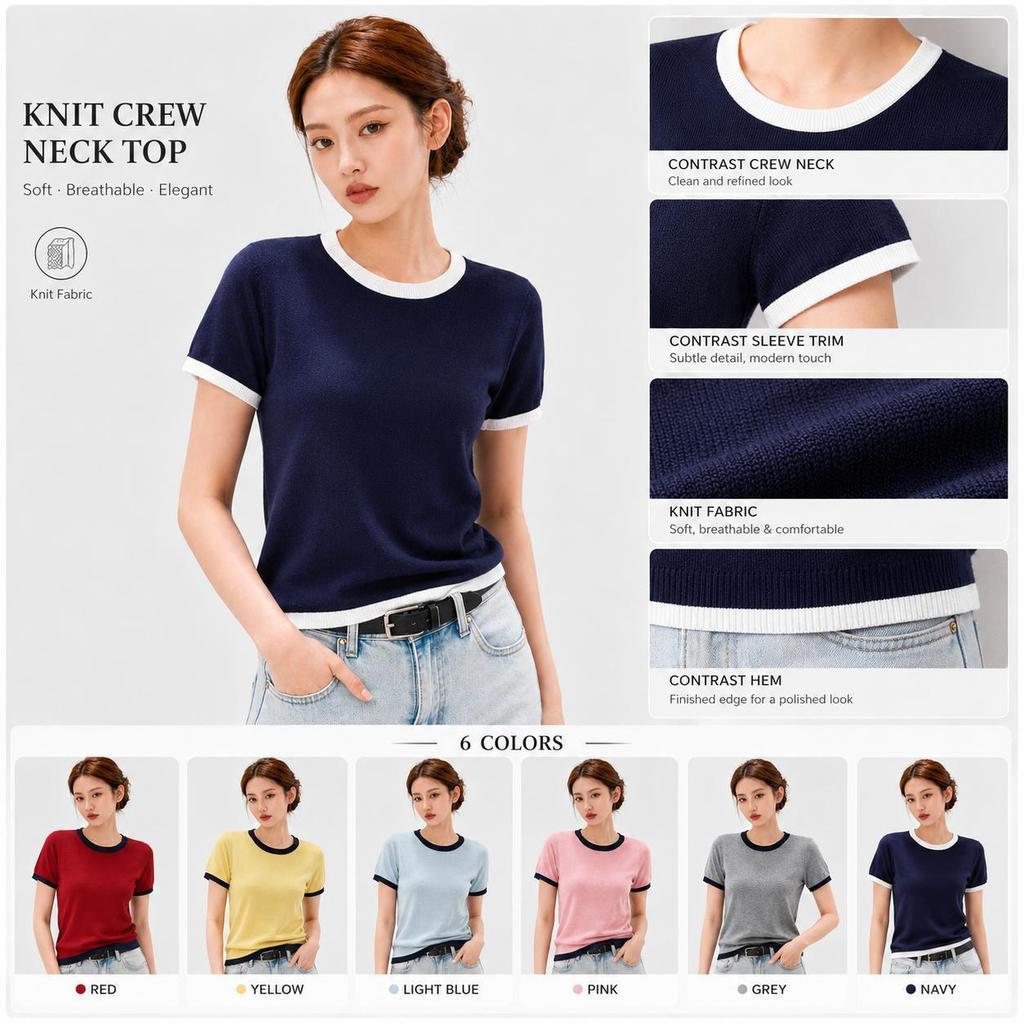 Áo sơ mi Polo ngắn tay dành cho nữ MUXIN, vải dệt kim mềm, thiết kế viền tương phản bắt mắt, tông màu nhẹ nhàng, phong cách Hàn Quốc, dễ kết hợp với mọi trang phục.