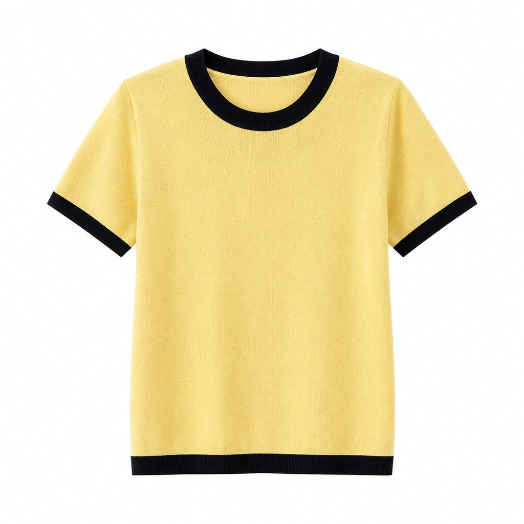 Áo sơ mi Polo ngắn tay dành cho nữ MUXIN, vải dệt kim mềm, thiết kế viền tương phản bắt mắt, tông màu nhẹ nhàng, phong cách Hàn Quốc, dễ kết hợp với mọi trang phục.