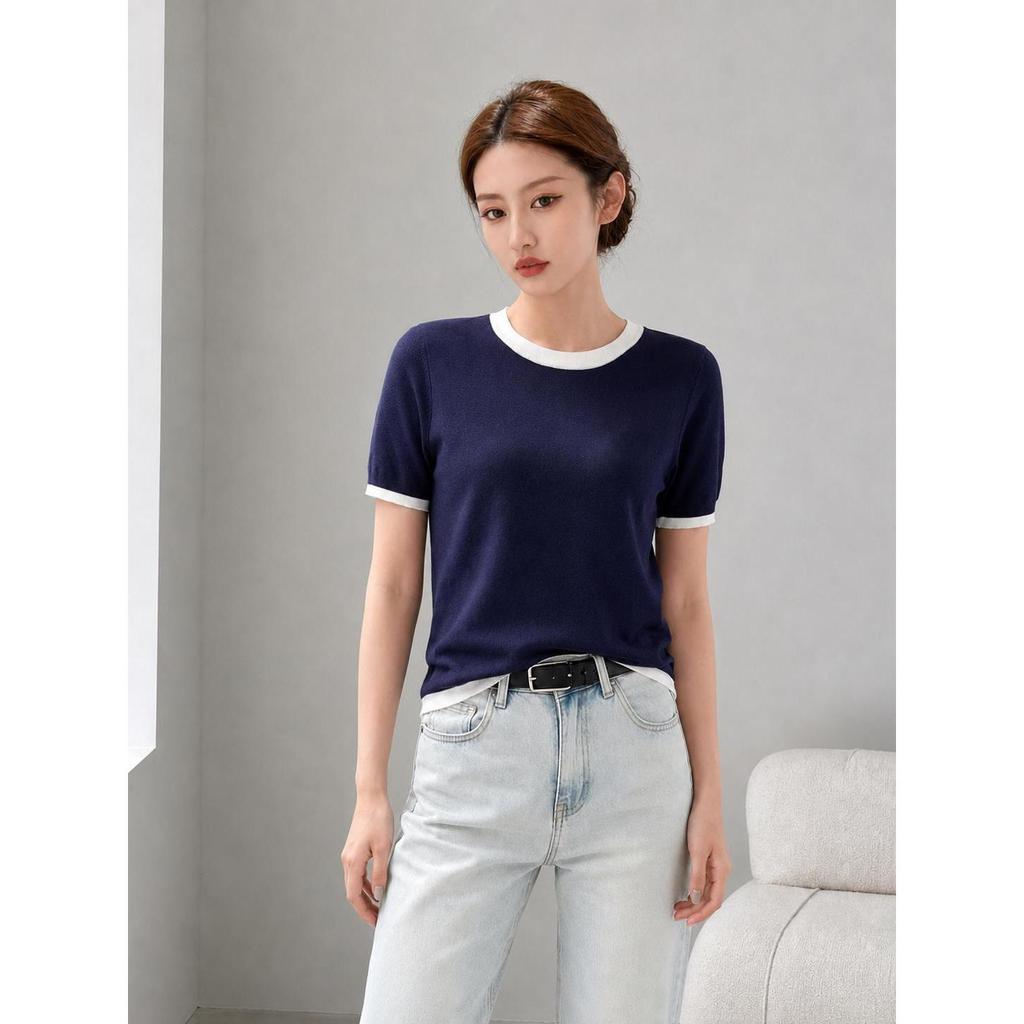 Áo sơ mi Polo ngắn tay dành cho nữ MUXIN, vải dệt kim mềm, thiết kế viền tương phản bắt mắt, tông màu nhẹ nhàng, phong cách Hàn Quốc, dễ kết hợp với mọi trang phục.