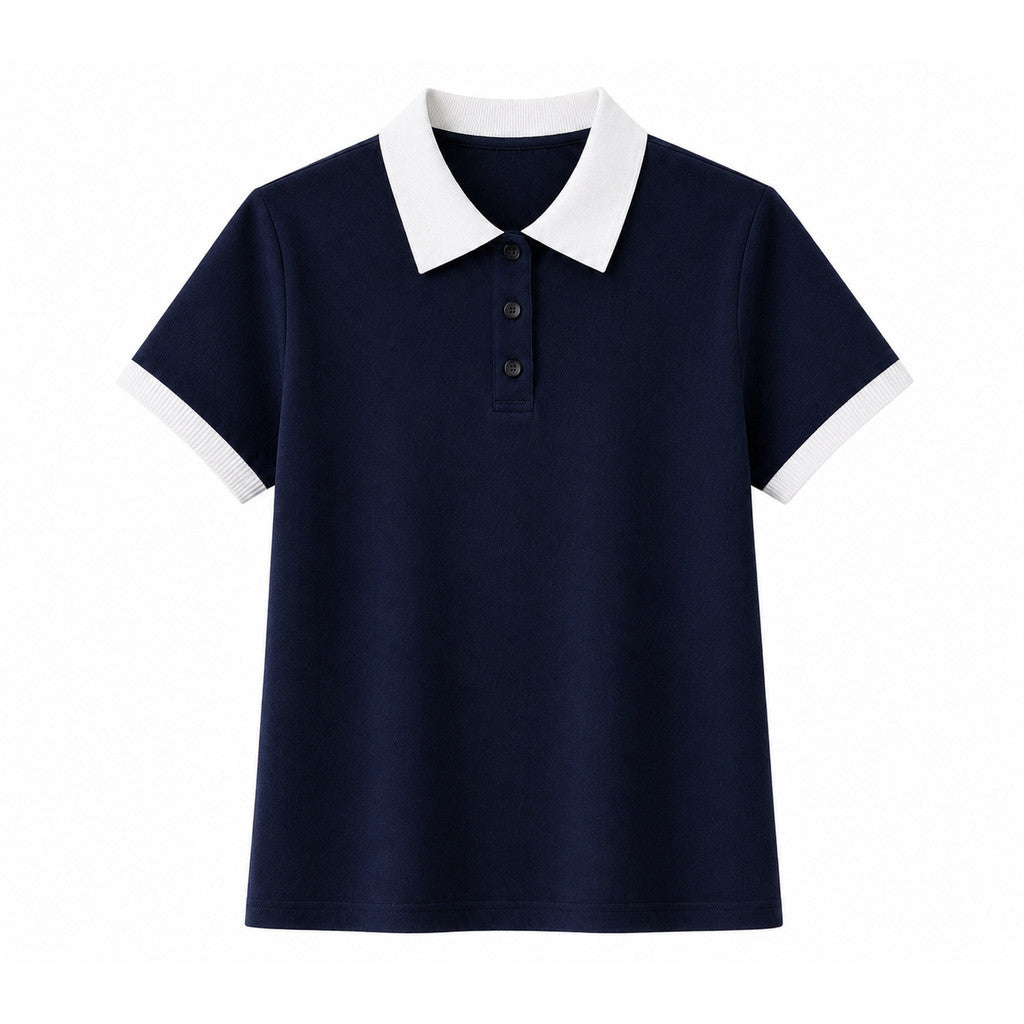 Áo sơ mi Polo ngắn tay dành cho nữ MUXIN, vải dệt kim mềm, thiết kế viền tương phản bắt mắt, tông màu nhẹ nhàng, phong cách Hàn Quốc, dễ kết hợp với mọi trang phục.