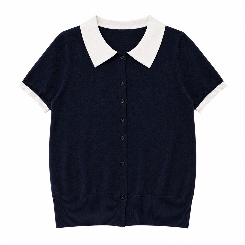 Áo sơ mi Polo ngắn tay dành cho nữ MUXIN, vải dệt kim mềm, thiết kế viền tương phản bắt mắt, tông màu nhẹ nhàng, phong cách Hàn Quốc, dễ kết hợp với mọi trang phục.