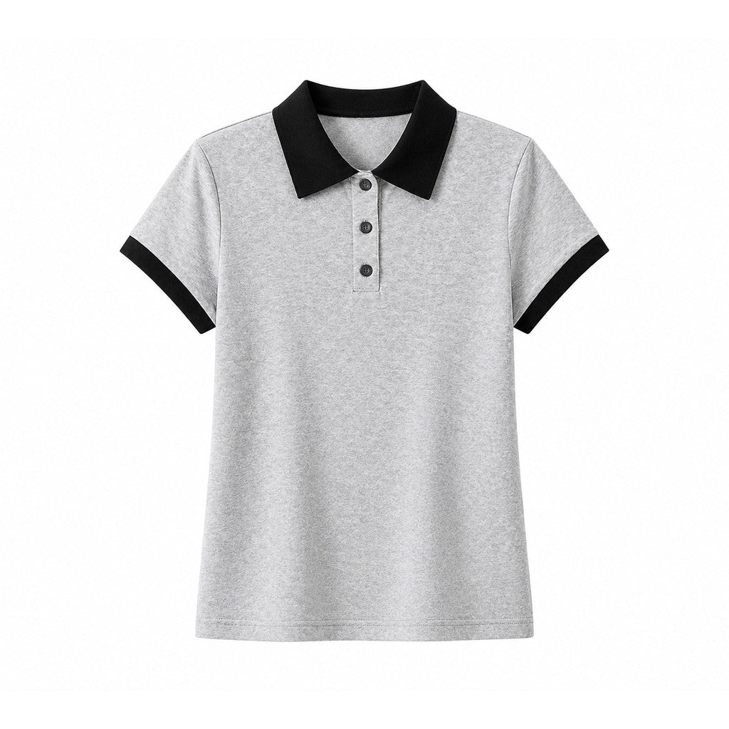 Áo sơ mi Polo ngắn tay dành cho nữ MUXIN, vải dệt kim mềm, thiết kế viền tương phản bắt mắt, tông màu nhẹ nhàng, phong cách Hàn Quốc, dễ kết hợp với mọi trang phục.