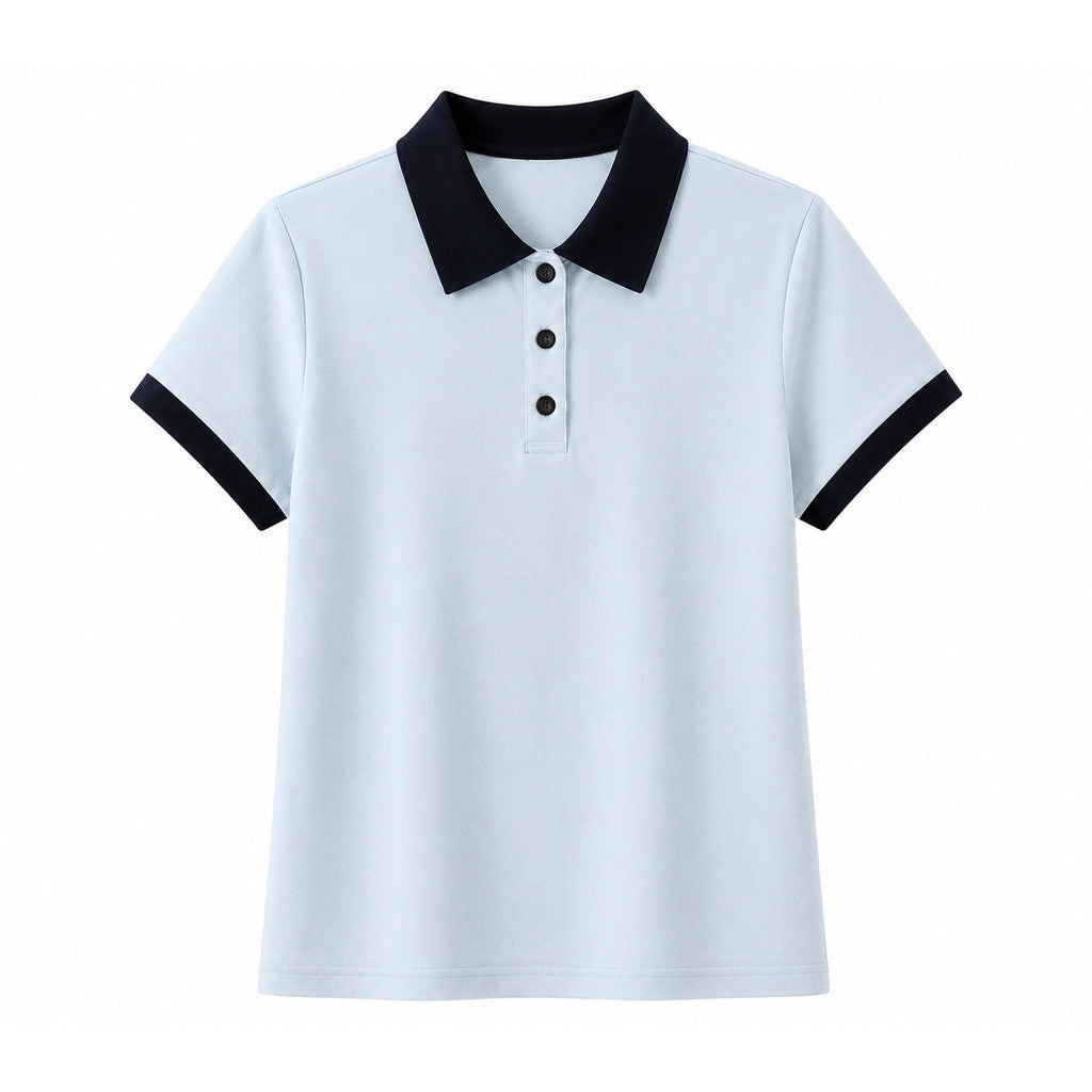 Áo sơ mi Polo ngắn tay dành cho nữ MUXIN, vải dệt kim mềm, thiết kế viền tương phản bắt mắt, tông màu nhẹ nhàng, phong cách Hàn Quốc, dễ kết hợp với mọi trang phục.