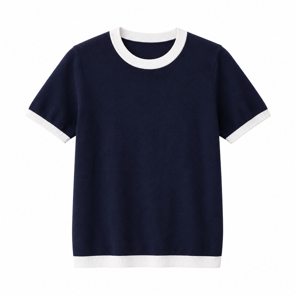 Áo sơ mi Polo ngắn tay dành cho nữ MUXIN, vải dệt kim mềm, thiết kế viền tương phản bắt mắt, tông màu nhẹ nhàng, phong cách Hàn Quốc, dễ kết hợp với mọi trang phục.