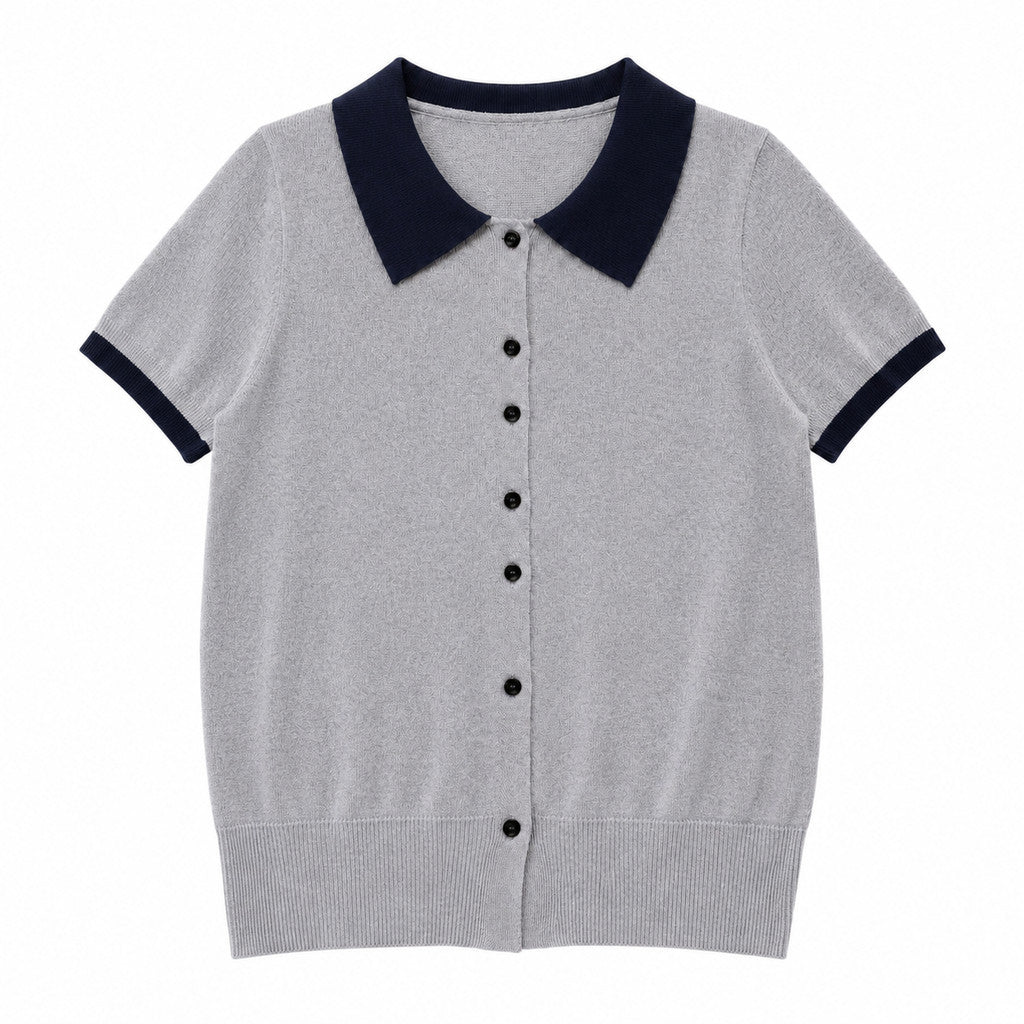 Áo sơ mi Polo ngắn tay dành cho nữ MUXIN, vải dệt kim mềm, thiết kế viền tương phản bắt mắt, tông màu nhẹ nhàng, phong cách Hàn Quốc, dễ kết hợp với mọi trang phục.