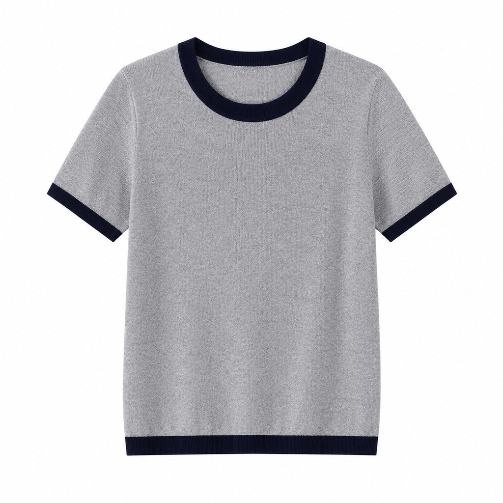 Áo sơ mi Polo ngắn tay dành cho nữ MUXIN, vải dệt kim mềm, thiết kế viền tương phản bắt mắt, tông màu nhẹ nhàng, phong cách Hàn Quốc, dễ kết hợp với mọi trang phục.