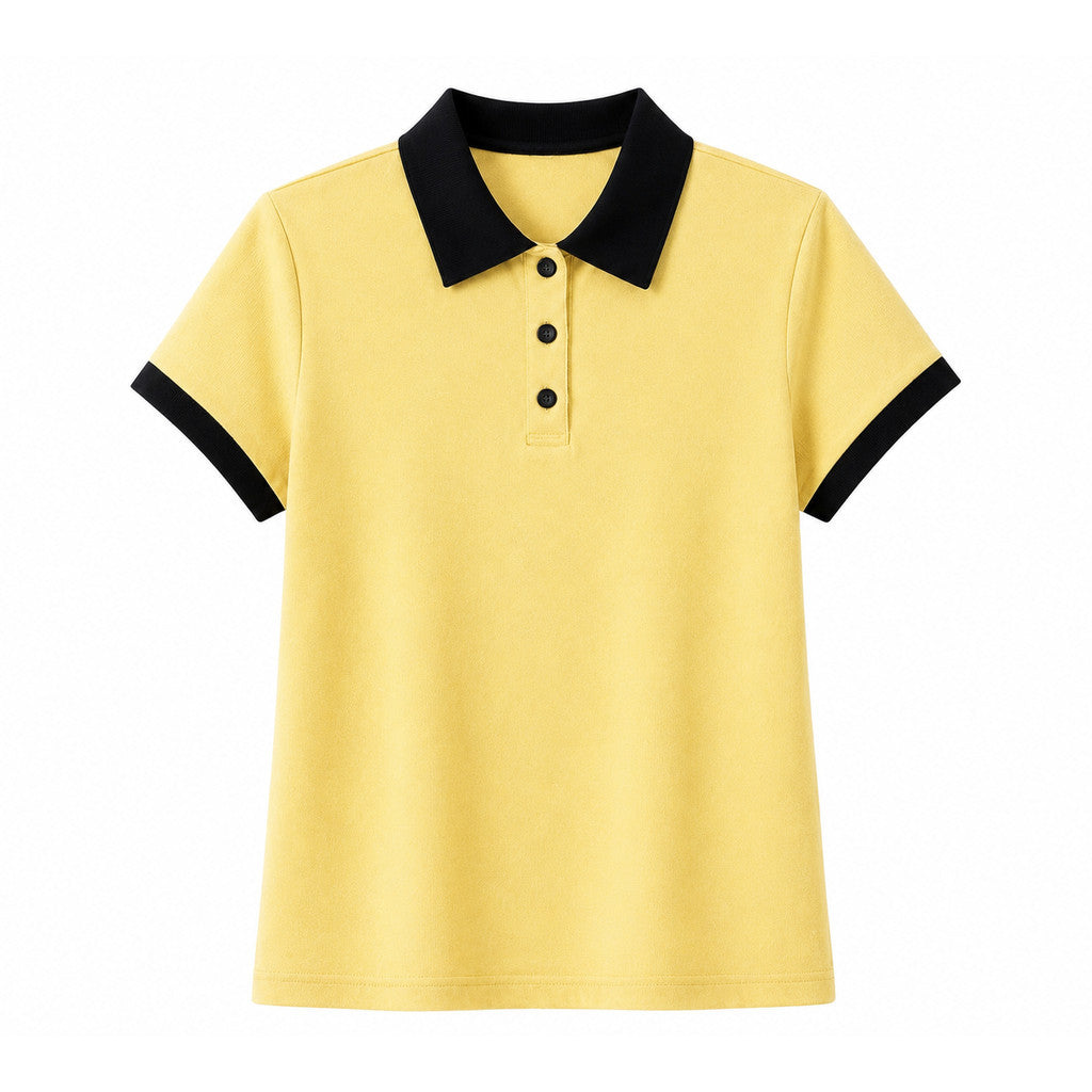 Áo sơ mi Polo ngắn tay dành cho nữ MUXIN, vải dệt kim mềm, thiết kế viền tương phản bắt mắt, tông màu nhẹ nhàng, phong cách Hàn Quốc, dễ kết hợp với mọi trang phục.