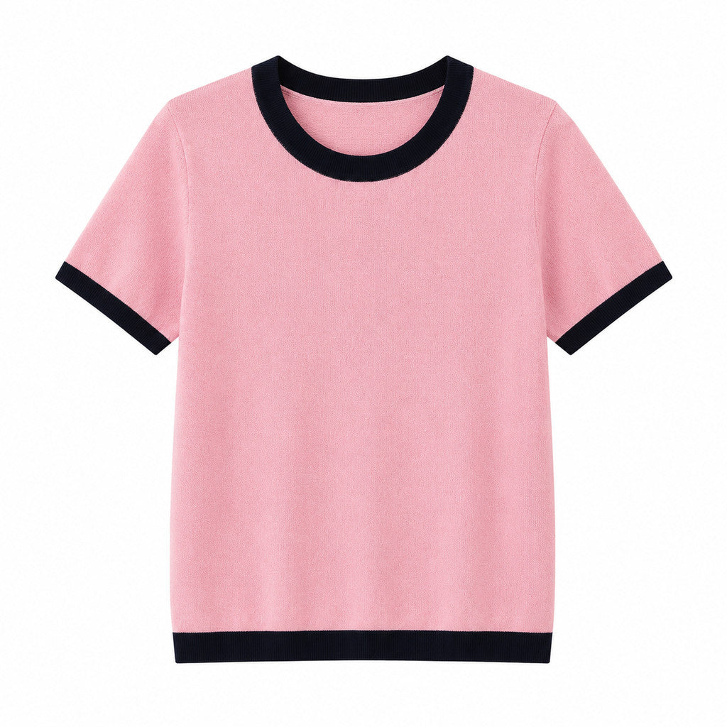 Áo sơ mi Polo ngắn tay dành cho nữ MUXIN, vải dệt kim mềm, thiết kế viền tương phản bắt mắt, tông màu nhẹ nhàng, phong cách Hàn Quốc, dễ kết hợp với mọi trang phục.