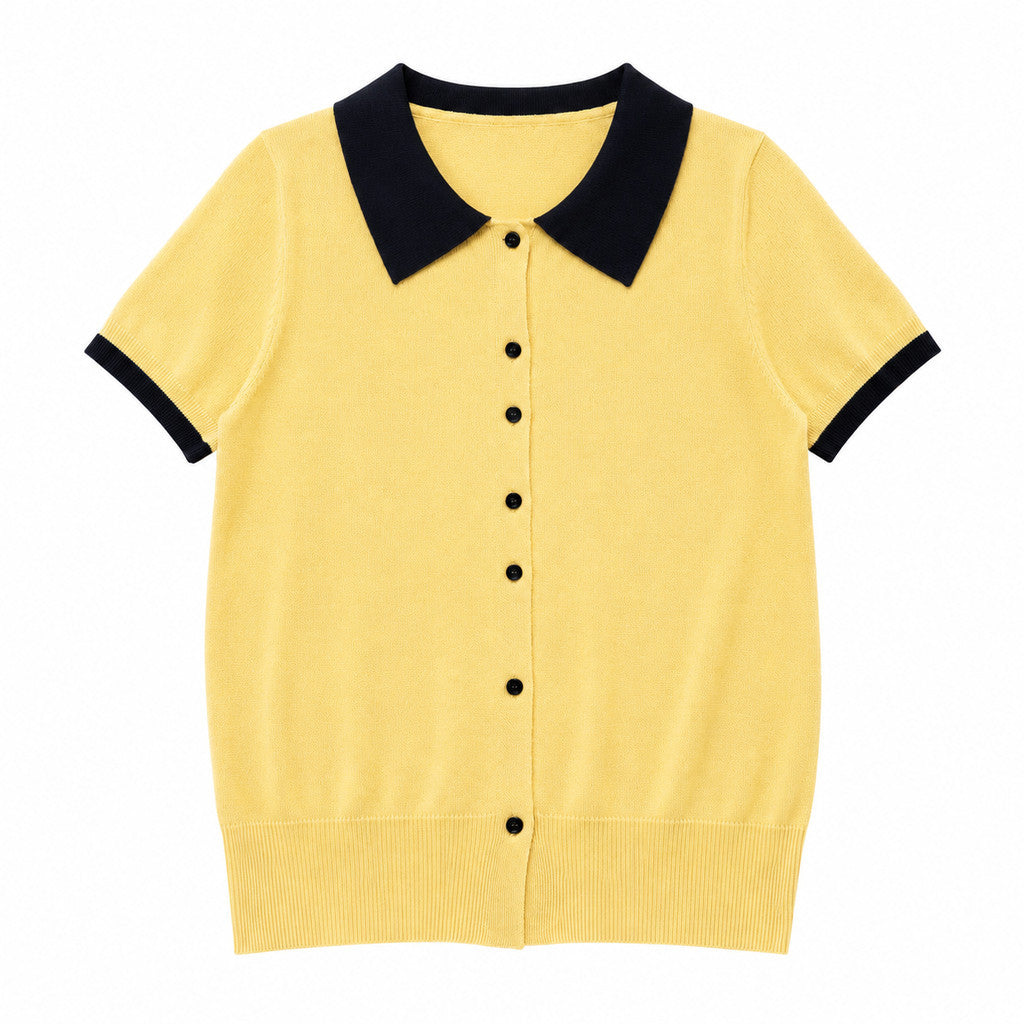Áo sơ mi Polo ngắn tay dành cho nữ MUXIN, vải dệt kim mềm, thiết kế viền tương phản bắt mắt, tông màu nhẹ nhàng, phong cách Hàn Quốc, dễ kết hợp với mọi trang phục.